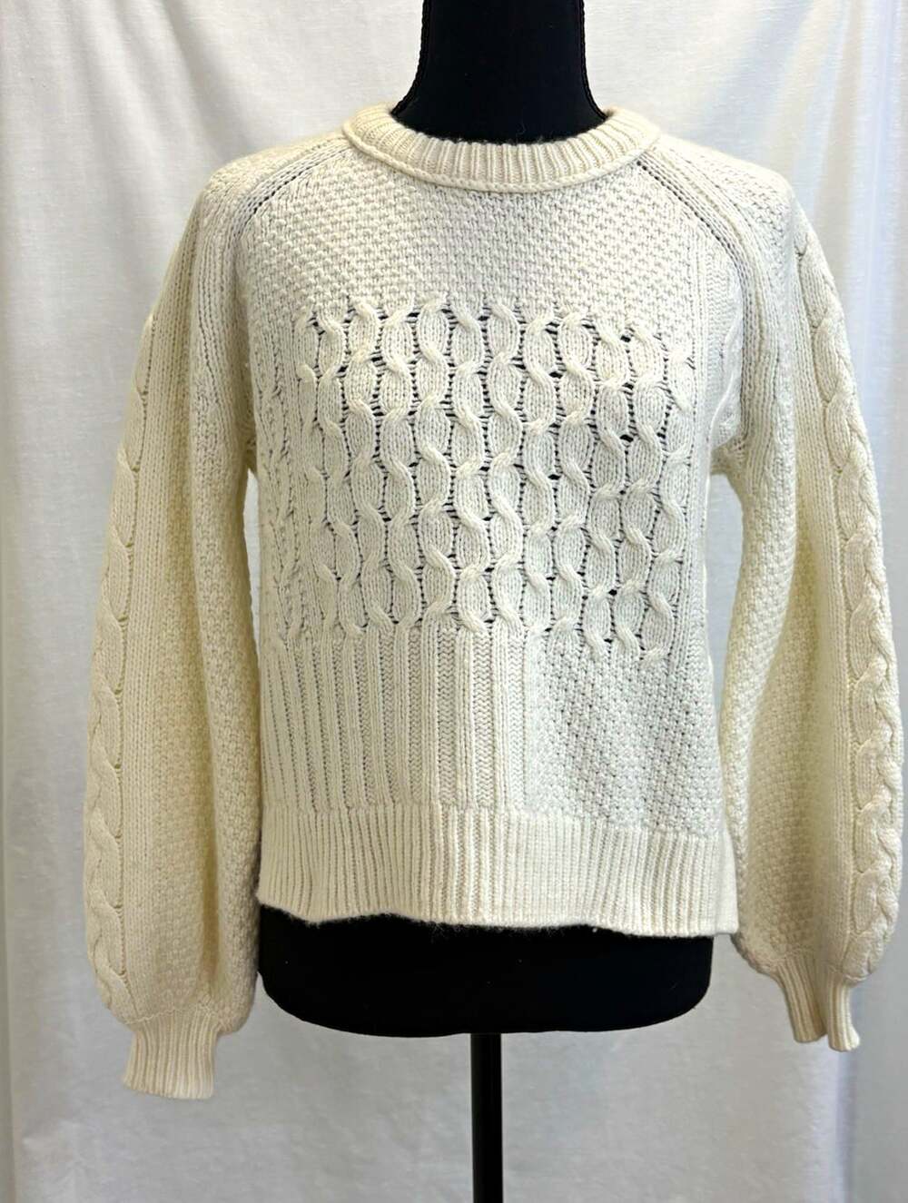 Madewell Women’s Ivory Cable Knit Crew Neck Merino Alpaca Sweater XS